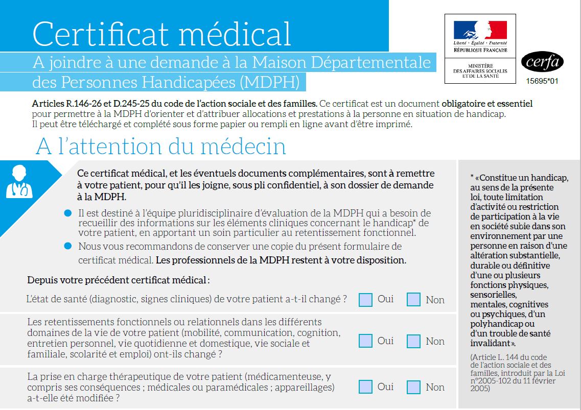 Formulaire Et Certificat Medical Les Nouveaux Documents De Demande A La Mdph Cnsa