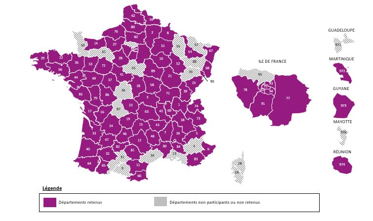 Carte de départements retenus