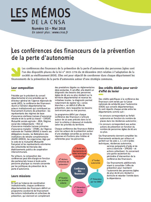 Mémo n° 33 - Les conférences des financeurs de la prévention de la perte d’autonomie - mai 2018 (PDF, 192.67 Ko)