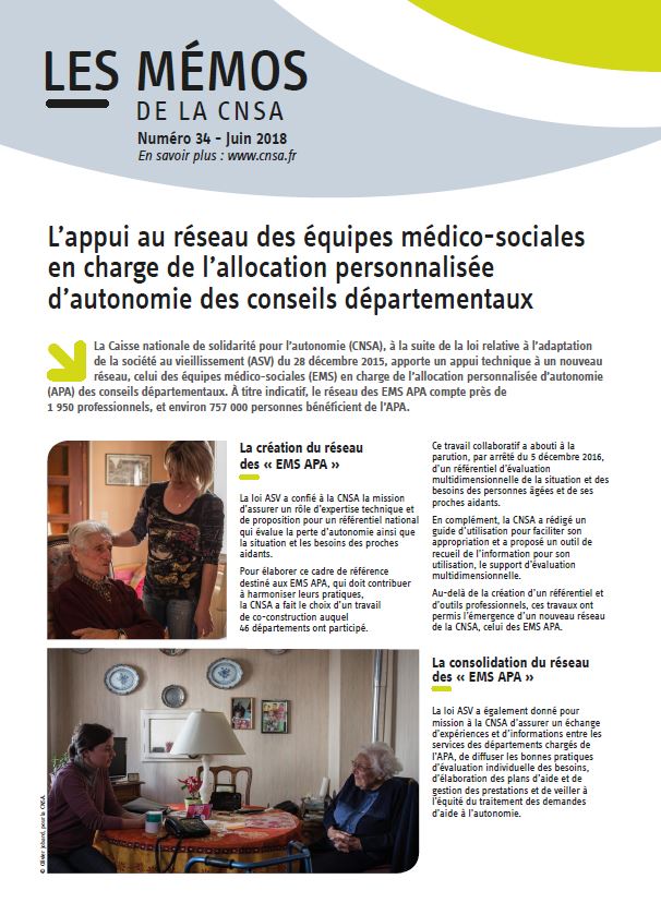 Mémo n° 34 - L’appui au réseau des équipes médico-sociales en charge de l’APA des conseils départementaux - juin 2018 (PDF, 294.98 Ko)