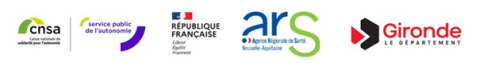 Logos : CNSA, Service public de l'autonomie, République française, ARS Nouvelle-Aquitaine, département de la Gironde